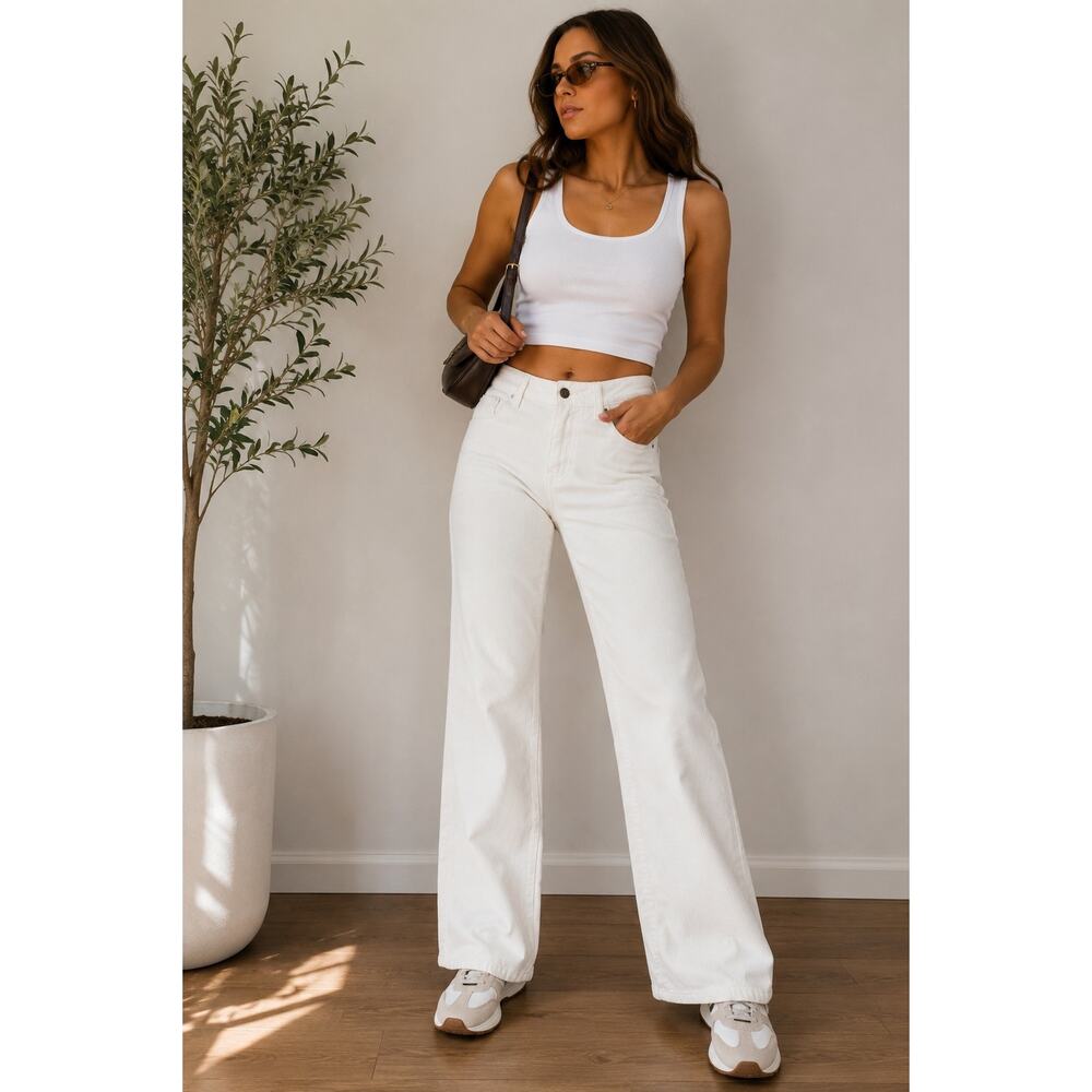 Vintage Express White Corduroy Straight Leg Pants Y2K Size 6